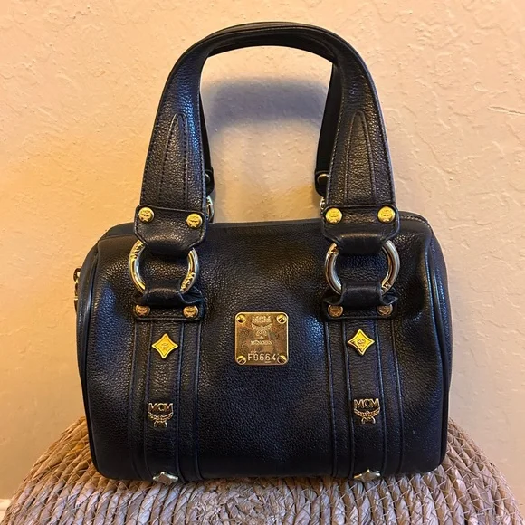 MCM Mini Boston Black Satchel with Gold Accents - Picture 1 of 15